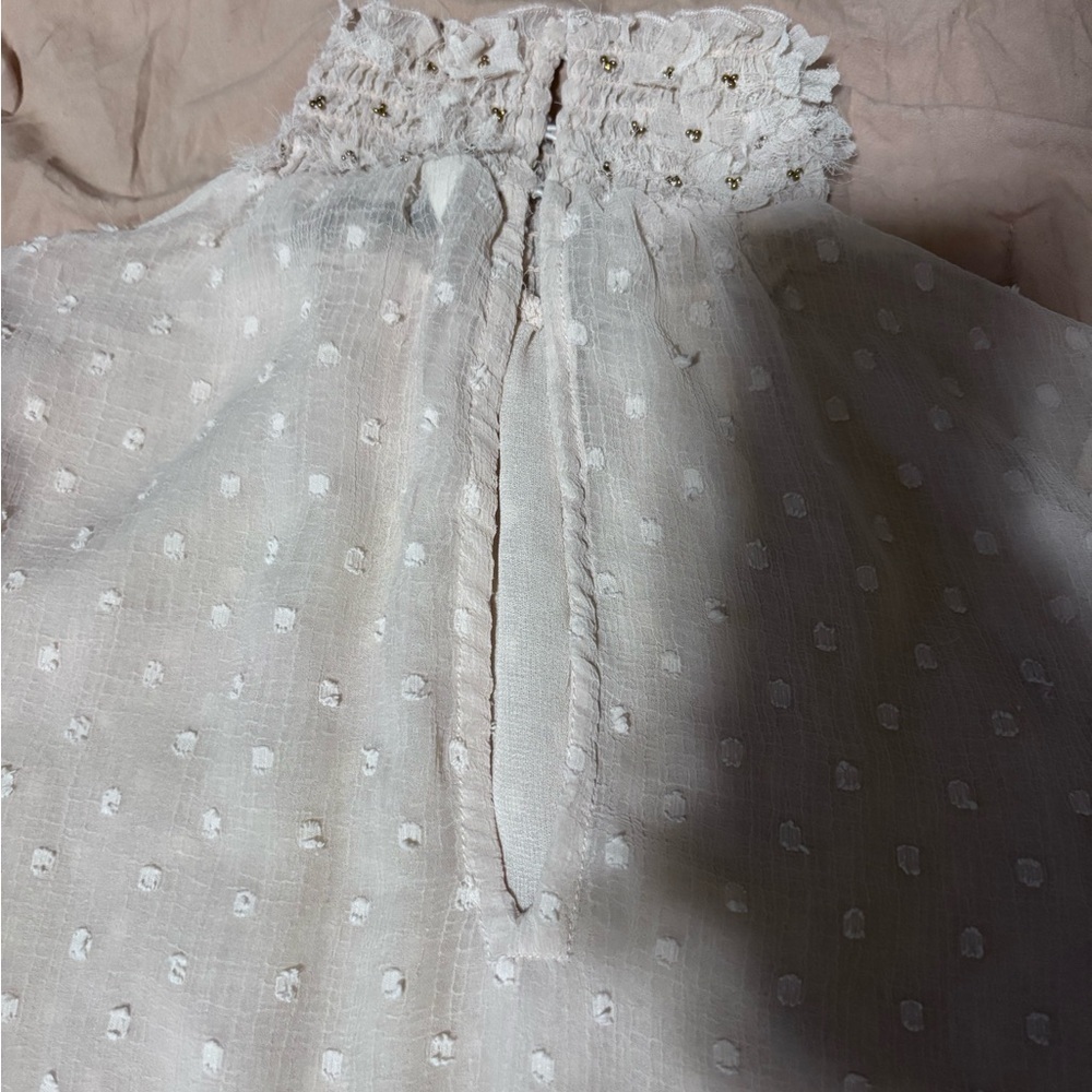 Zara cream  Sheer Fitted Blouse with Mandarin Collar xs - Picture 10 of 10